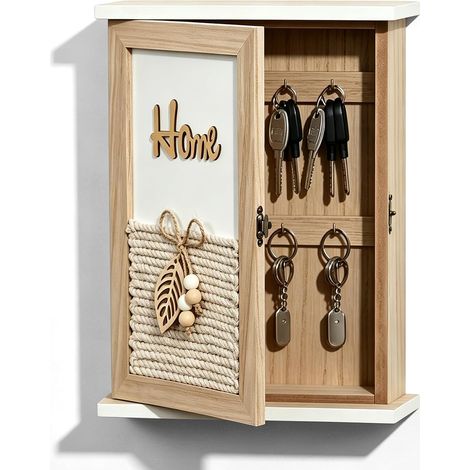 Boîte À Clés en Bois, Armoire À Clés en Bois, Boite A Clef Decorative avec 6 Crochets À Clés, Armoire A Clef Murale Décoration Murale pour La Maison pour Bureau Maison Couloir Entrée (1/5)