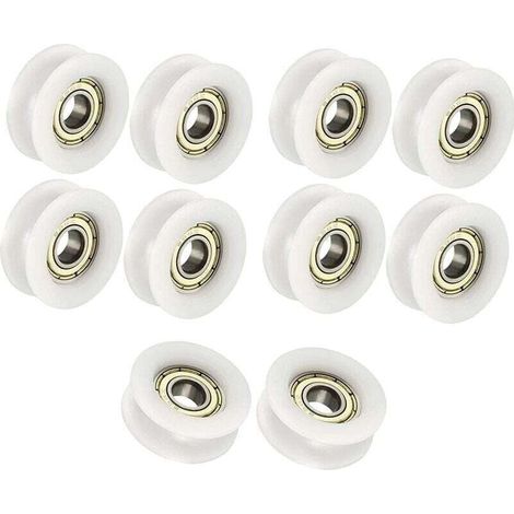 Roulement à bille 6x24x9mm Blanc U Shape Groove Guide Poulie Roulement À Billes Pour Meubles Poulie Pack De 10