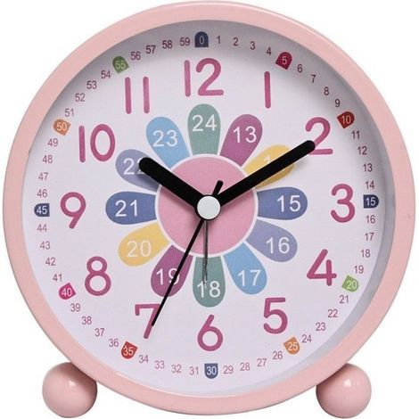 Geräuschloser Kinderwecker aus Metall ohne Ticken – mit rosa Nachtlicht und kompaktem Design fürs Schlafzimmer – fördert die frühkindliche Selbstständigkeit (1/5)