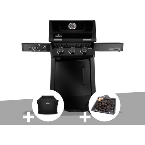 Barbecue gaz Freestyle 365 noir PRO 3 brûleurs + 1 bruleur sizzle zone + Housse de protection + Plateau charbon - Napoléon (1/5)