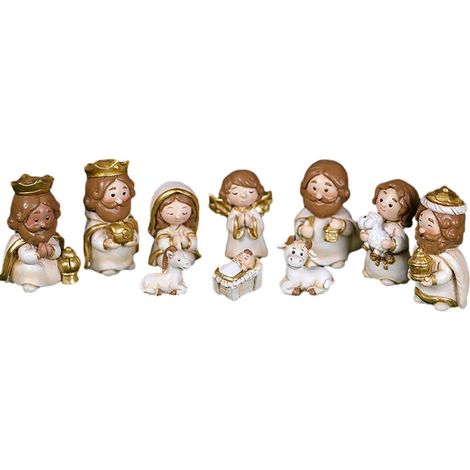 Ensemble de 10 Figurines Modernes en Résine pour la Nativité - Statue Santons Étable Crèche pour Noël - Décoration Maison, Bureau, Église, École (1/5)