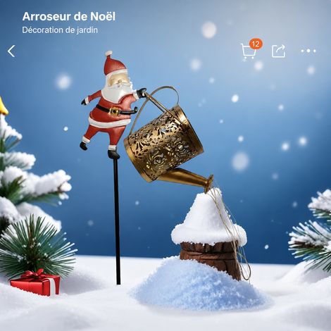 Lampe solaire d'extérieur arrosoir Père Noël ajouré lumière chaude fer forgé IP65 réf 0606 23 × 11,5 × 16 cm 430 g – Livraison gratuite (1/5)