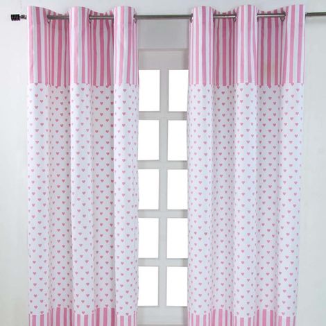 HOMESCAPES Gardinen Herzen rosa weiß 2er Set 137 x 117 cm