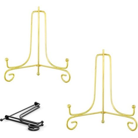 Soporte para platos, 2 piezas, 25 cm, Exhibidor, Soporte, Platos decorativos, Metal, Platos, Estante, marcos de fotos y pinturas, Plateado (1/5)