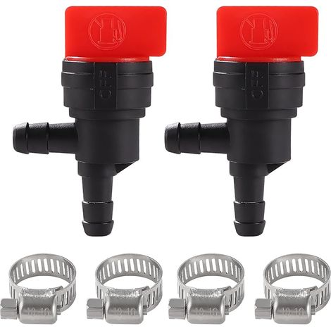 2 Pièces Vannes D'arrêt de Carburant 1/4" à 90 Degrés, 6-8 mm Plastique Vannes Carburant en Ligne, avec 4 Pièces Colliers de Serrage, pour Tondeuse à Gazon (1/5)