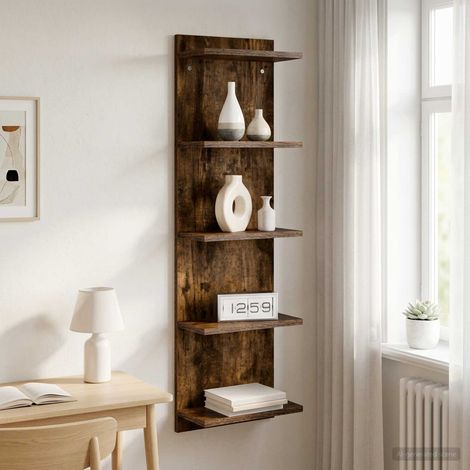 vidaXL Étagère Murale Chêne fumé 30 x 15 x 100 cm Bois d'ingénierie (1/5)