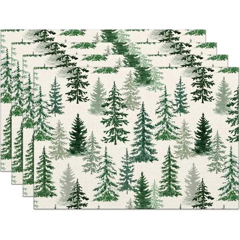 4 sets de table de Noël, 30 x 45 cm, verts, motif pin, résistants à la chaleur, décoration de table hivernale idéale pour les repas de famille ou les fêtes de fin d'année. Parfaits pour les repas de f (1/5)