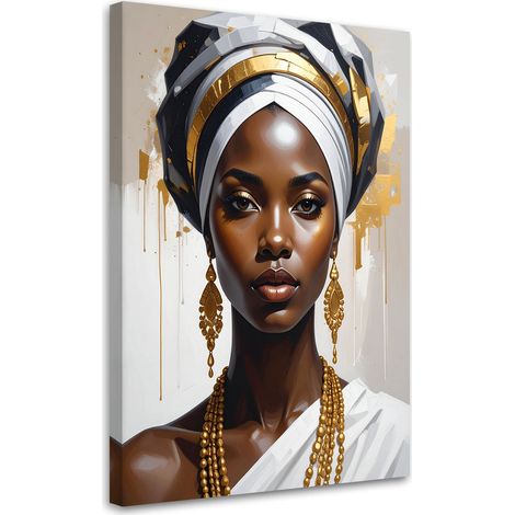Stampe su Tela, Ritratto di una donna con turbante bianco e oro, 40x60 (1/5)