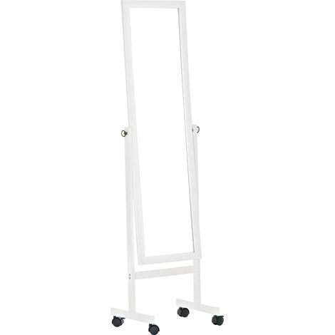 Specchio da terra con ruote, forma specchio rettangolare 113 x 28 cm in legno bianco 100003726