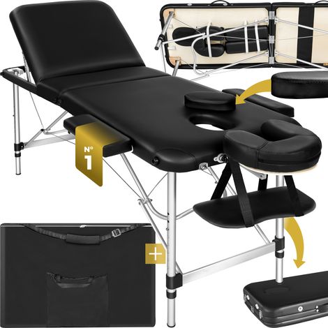 Table de massage pliante aluminium et cuir synthétique, réglable, noir