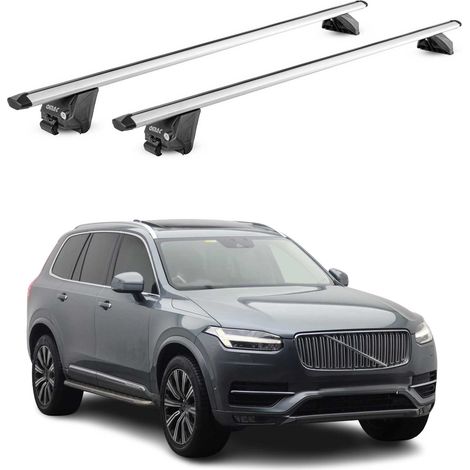 OMAC Barres de toit aluminium certifiées TÜV pour Volvo XC90 II 2015-2026 – Pour rails de toit intégrés – Rainure en T – Charge max 100 kg – 2 antivols Argent (1/5)