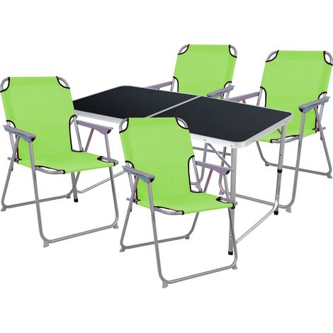 5-teiliges Campingmöbel Set schwarz 120x60x58/70cm Limegrün-MMC330872B+4xMPO2600LG (1/4)