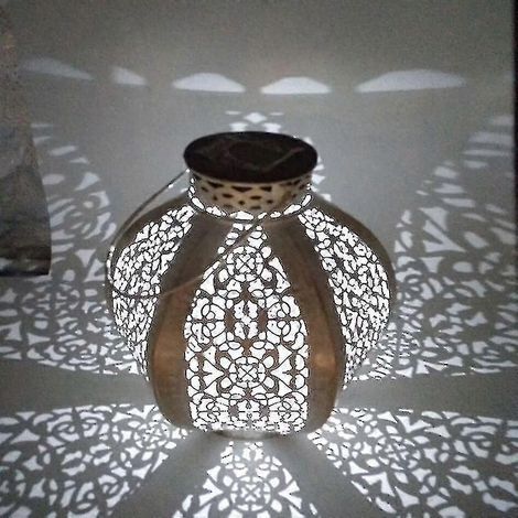 Lanterne solaire portable en fer forgé en forme de melon et de citrouille creuse, lampe de table européenne pour jardin. (1/5)