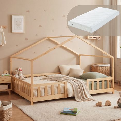 Kinderbett Treviolo 140x200 cm mit Kaltschaummatratze und Gitter Holz Natur [en.casa] (1/5)
