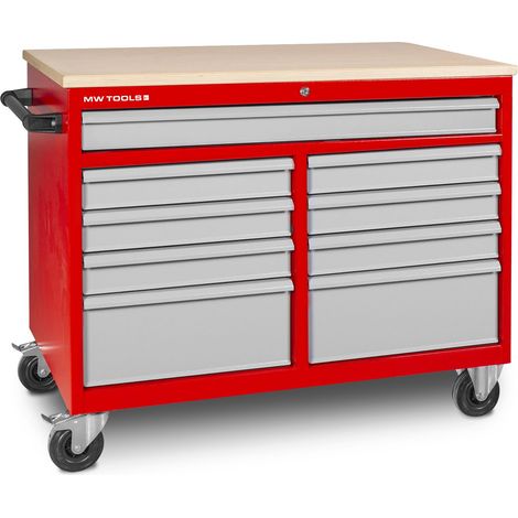 Mw Tools – Établi mobile 9 tiroirs – Servante roulante – Capacité de charge 40 kg – Construction acier robuste – Dimensions 25mm multiplex – DEW12060L9