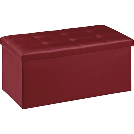 Pouf Contenitore In Ecopelle Cassapanca Pieghevole 87 Litri Capienza,Salvaspazio,Portaoggetti,Seduta Imbottita,Portata 300 Kg Rettangolare Pouff Poggiapiedi Sgabello Bordeaux (1/5)