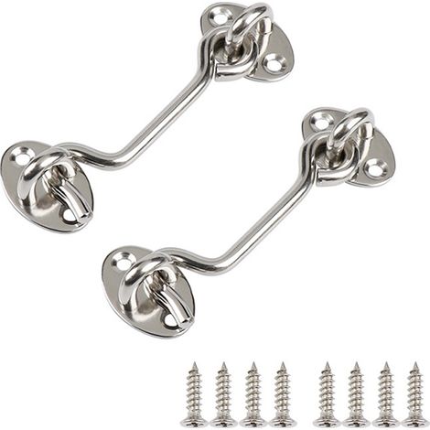 Serrure à crochet et œillet de confidentialité, serrure simple, convient pour porte de grange, argent, 2 pièces (4 pouces) (1/4)