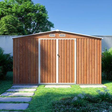 Casetta da giardino in acciaio zincato effetto legno 3 65x3xh2 17 m 138 25kg 10 95 metri quadri