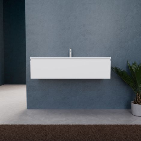 Inda - Badezimmerschrank B.120 mit mattem Waschbecken / Mattweiß 1 Schublade - Rubin