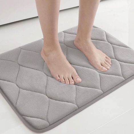 Tapis de bain en mousse à mémoire de forme, ultra doux et antidérapant, absorbant et lavable en machine, 76 x 50 cm, gris (1/5)