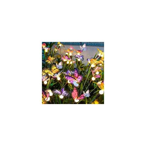 Solar-Gartenleuchten, 2er-Pack, 12 LED Schmetterlings-Solarleuchten für den Außenbereich, IP65 wasserdicht, Glühwürmchen-Solarleuchten, für Garten, Wege, Geburtstage, Partydekoration, Solar-Glühwürmch (1/5)