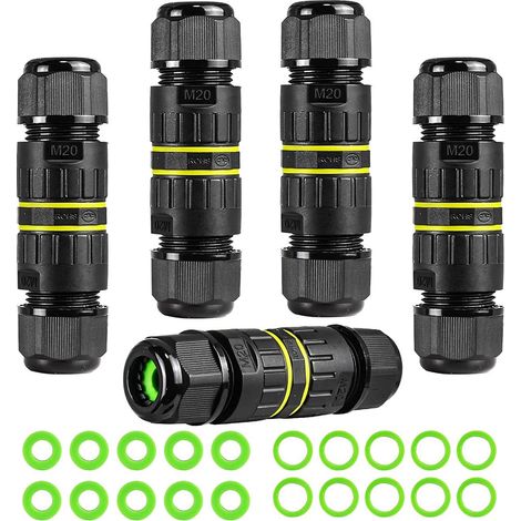 5Pc IP68 Étanche 2 Voies 3-Core Boîte de Jonction Câble Électrique Connecteur Accessoires M20 Gamme (5-12mm), pour Réparation Extérieure (1/5)
