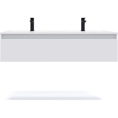 Meuble de salle de bain suspendu double vasque intégrée 120cm 1 tiroir Blanc - Hudson (1/5)