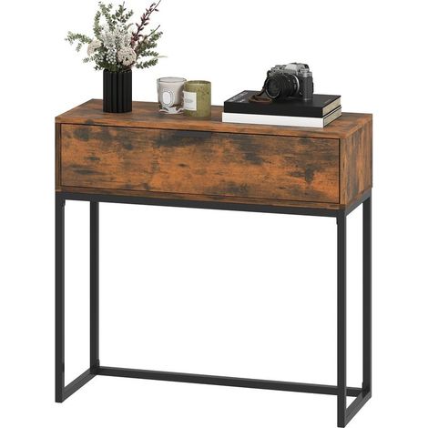 Console with drawer, style industrial, for input or living room, 80 x 30 x 76 cm, black (1/5)