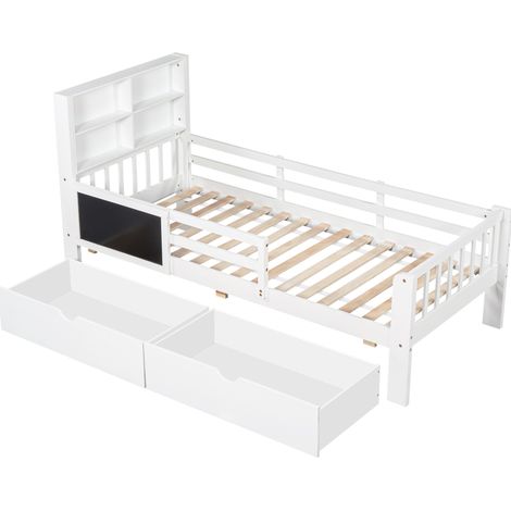 Letto bambino 90 x 200 cm bianco con cassetti, lavagna e contenitori, senza materasso, HOMVRA (1/5)