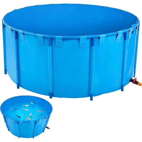 Bassin à Poissons Hors Sol, Capacité 4550 L, Étang à Poissons en Toile PVC, avec Cadre Stable en Plastique et Vanne de Vidange, pour Aquaculture, Élevage de Poissons Rouges, Carpes, Koïs, Bleu (1/5)