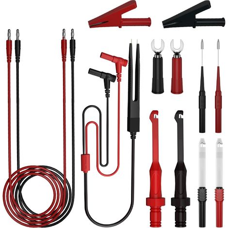 13-teiliges Set mit 4-mm-Bananenstecker-Prüfleitungen, digitalen elektrischen Prüfspitzen, vollständig isolierten Krokodilklemmen, Prüfklemmen, rückseitigen Prüfspitzen und Drahtdurchstichen
