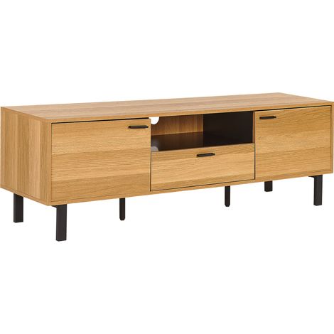 Mueble TV madera clara negro 160 x 40 cm 2 puertas cajón armario Claremont