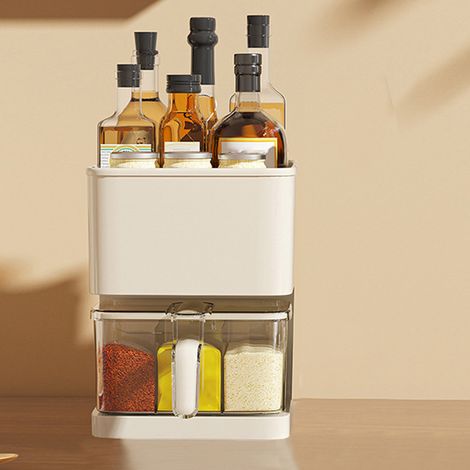 Gewürzaufbewahrungsset in Creme und Weiß mit Ablage, weißer Gewürzorganizer (1/5)