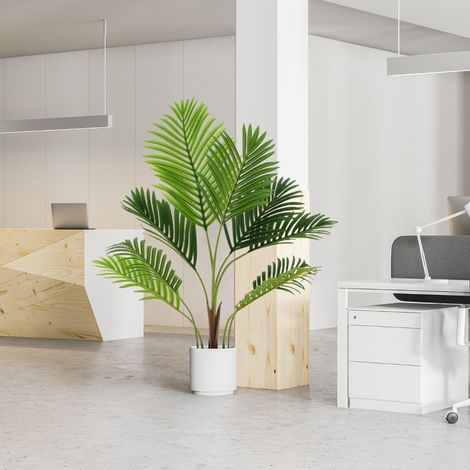 Lot de 2 Palmiers Areca Artificiels de 90 cm Faux Arbre Tropical en Pot de Pépinière Remplis de Ciment Décorations Plantes Vert (1/3)