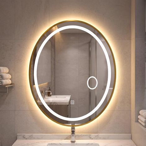 COSTWAY Specchio Bagno Ovale Retroilluminato con Luce 50 x 60 cm (1/5)