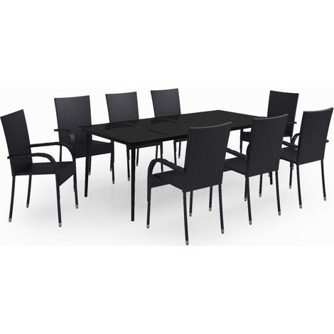 Juego de comedor de jardín muebles de exterior 9 piezas negro 020014119 (1/5)