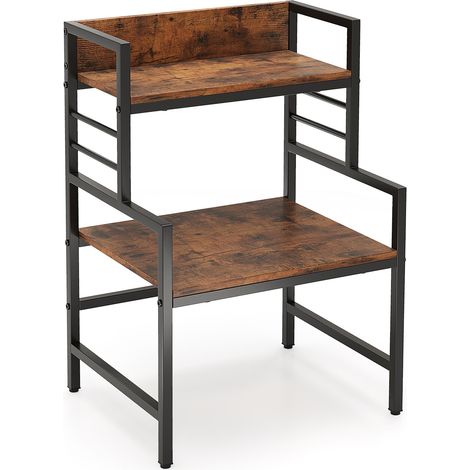 3-Tier Microwave Stand with 2 Open Shelves and Heavy-duty Metal Frame-Rustic Brown (1/5)