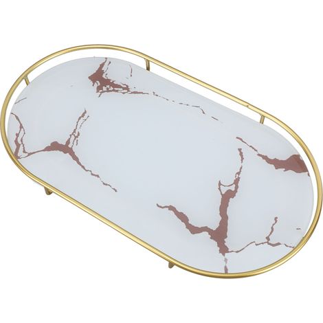 Ablageschale fürs Badezimmer, leicht, luxuriös, dekorativ, oval, goldfarbene Struktur, Organizer für Seife, Handtücher, Papierservietten, Schmuck, Make-up, weißer Boden (1/5)