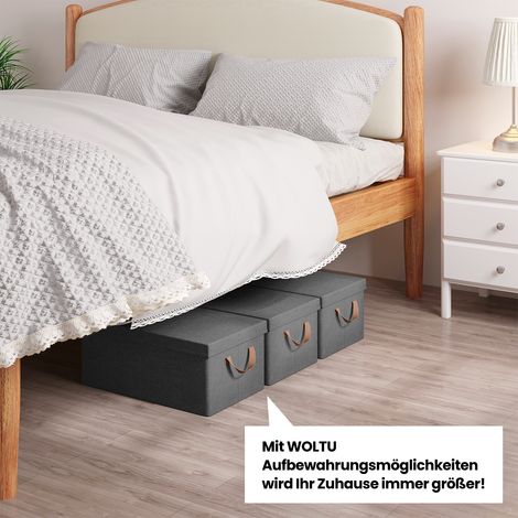 WOLTU Aufbewahrungsbox mit Deckel 3er Set 27L Faltbare Stoffbox mit Griff Aufbewahrungswürfel Ordnungsboxen Kisten für Kleidung Bücher Grau 48x29x20 cm (1/5)