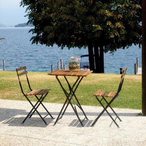 Set Tavolo e Sedie Bar Giardino in Ferro e Legno Pieghevole 2 Posti (1/5)