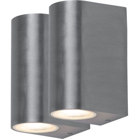 Lot de 2 appliques extérieures argent éclairage jardin spots Up Down en aluminium moulé sous pression