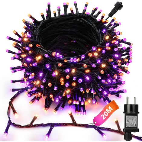 Guirlande lumineuse d'extérieur pour Halloween – 20 m, 200 LED, bicolore orange et violet [Classe d'efficacité énergétique A] (1/5)