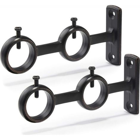 Lot de 2 supports de tringle à rideaux double crochets pour tringle à rideaux de salon, chambre à coucher, tringle à rideaux (Noir) (2pcs) (1/5)