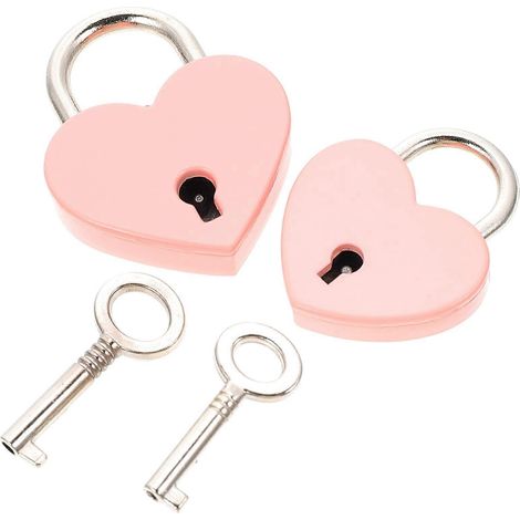 Lot de 2 cadenas en forme de cœur avec clés, petit cadenas à clé, design décoratif en métal en forme de cœur pour agenda ou boîte à bijoux (1/5)
