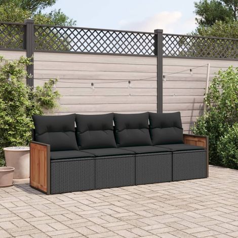 Canapé de Jardin en Résine Tressée 4 Places avec Coussins Noir - Ensemble Modulaire avec Rangement - 2x Banc + 2x Fauteuil (1/3)