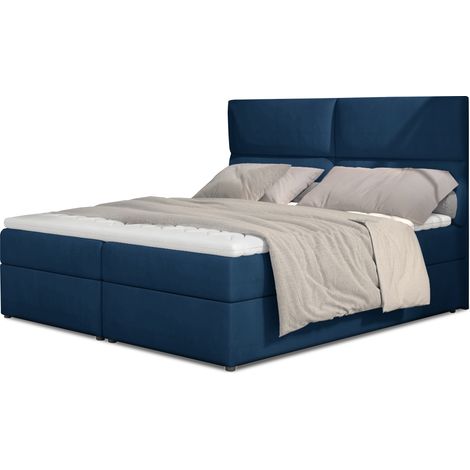 Lit continental capitonné velours bleu Weber-160x200 (1/5)