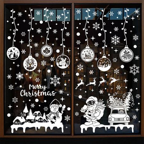 Noel Fenetre Réutilisable, Decoration Fenetre Electrostatique PVC Autocollant Noel Fenetre, Flocon de Neige Intérieur Deco Noel pour Porte Vitrine-DOU