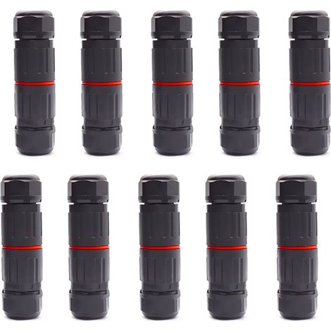 10 PCS IP68 Etanche Connecteur de Câble Electrique, Femelle 3 Broches Connecteurs Etanches Prise de Courant Extérieure Raccord de Connecteur Fil Etanche