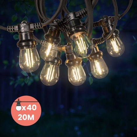 Guirlande Guinguette 20M 40 Bulbes Filament Blanc Chaud - Guirlande Lumineuse Ampoule E27 Transparente - Guirlande Guinguette Led Filament rétro (1/5)