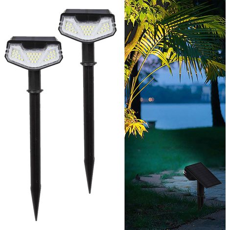 Lot de 2 lampes étanches adaptées aux terrasses solaires, lampes à prise de terre, trois niveaux de luminosité, d'extérieur (lumière blanche) (1/5)